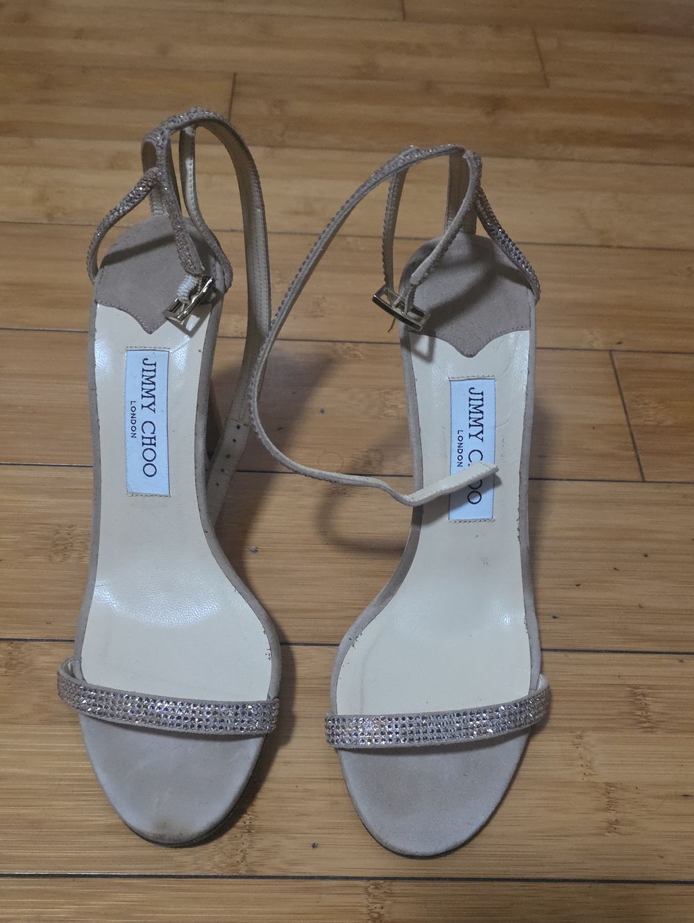 Jimmy Choo Nude Crystal Ankle-Strap Heels